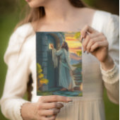 Carte Jésus frappe à une porte rustique