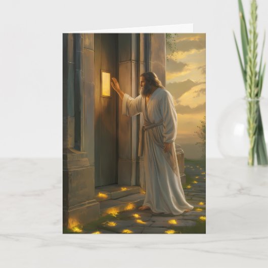 Carte Jésus frappe à une porte rustique (Devant)