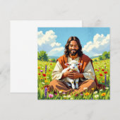 Carte Jésus tenant un agneau | Religieux chrétien (Devant / Derrière)
