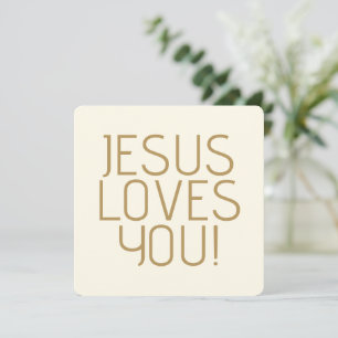 Carte Jésus vous aime Or doré blanc cassé et taupe
