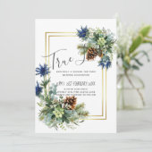 Carte Jeu bleu d'hiver Eucalyptus Mariage Wonderland (Debout devant)