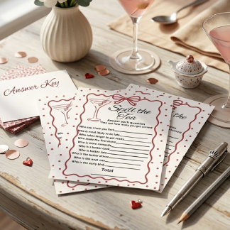 Carte Jeu d'activité de Baby Shower "Red Bow Spill the T