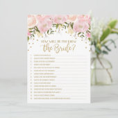 Carte Jeu de Baby Shower : Connaissez-vous bien la Marié (Debout devant)