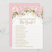 Carte Jeu de Baby Shower : Connaissez-vous bien la Marié (Devant / Derrière)