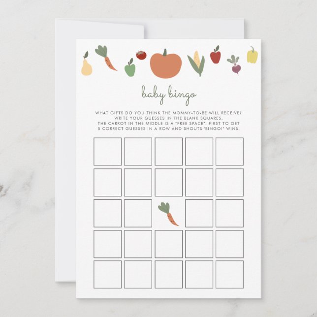 Carte Jeu de Baby shower de Bingo de bébé cultivé locale (Devant)