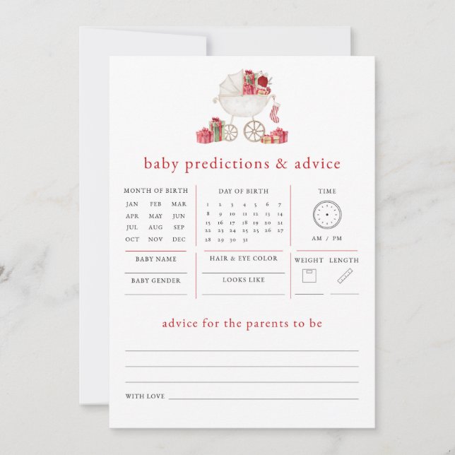 Carte Jeu de Baby shower de conseils de Noël (Devant)