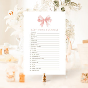 Carte Jeu de Baby shower de de mots de croupe rose pour