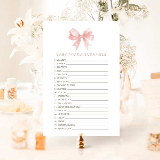 Carte Jeu de Baby shower de  de mots de croupe rose pour (Créateur téléchargé)