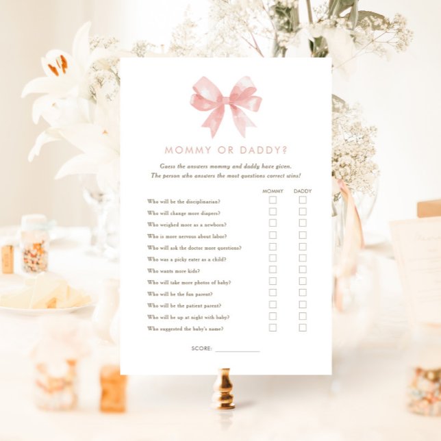 Carte Jeu de Baby shower Filles' Pink Bow maman ou papa (Créateur téléchargé)