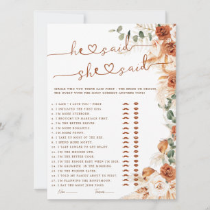 Carte Jeu de Baby Shower 'Terracotta Il a Dit Elle a Dit