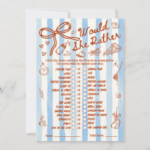Carte Jeu de Baby Shower "Would She Rather" en Bleu