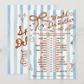 Carte Jeu de Baby Shower "Would She Rather" en Rouge Ble