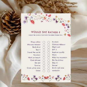 Carte Jeu de Baby Shower 'Would She Rather' sur le thème
