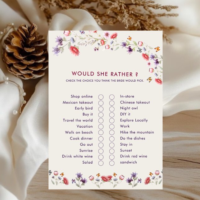 Carte Jeu de Baby Shower 'Would She Rather' sur le thème (Créateur téléchargé)