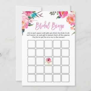Carte Jeu de Bingo de Fiançailles   Fleurs Roses Aquarel