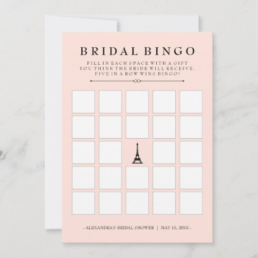 Carte Jeu de bingo de mariage élégance de Paris pour fêt (Devant)