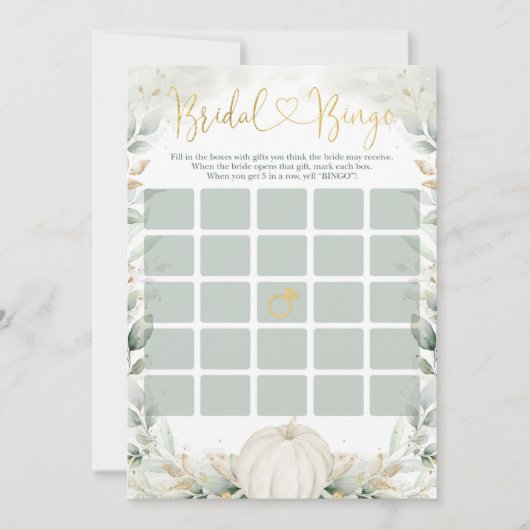 Carte Jeu de bingo nuptiale | Fall Greenery Gold Citroui (Devant)