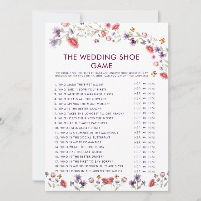 Carte Jeu de chaussures de douche de mariage à fleurs sa (Devant)