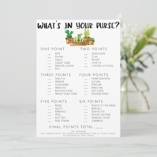 Carte Jeu de douche de mariée cactus rustique double fac (Debout devant)