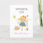 Carte Jeu de fées d'anniversaire de SIster filles<br><div class="desc">Une adorable carte d'anniversaire avec les petites fées les plus mignonnes que vous pouvez personnaliser avec le nom de votre soeur. La collection de fées d'anniversaire est parfaite pour les petites filles qui adorent les créatures magiques. Vous pouvez choisir entre deux types de cartes. Vous pouvez choisir du papier brillant...</div>