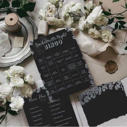 Carte Jeu de fête de Bachelorette gothique noir floral B