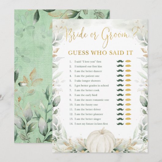 Carte Jeu de Fête des mariées Citrouille d'automne de ma (Devant / Derrière)