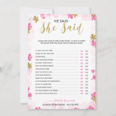 Carte Jeu de Fleurs de Mariage  "Il a Dit Elle a Dit" (Devant)