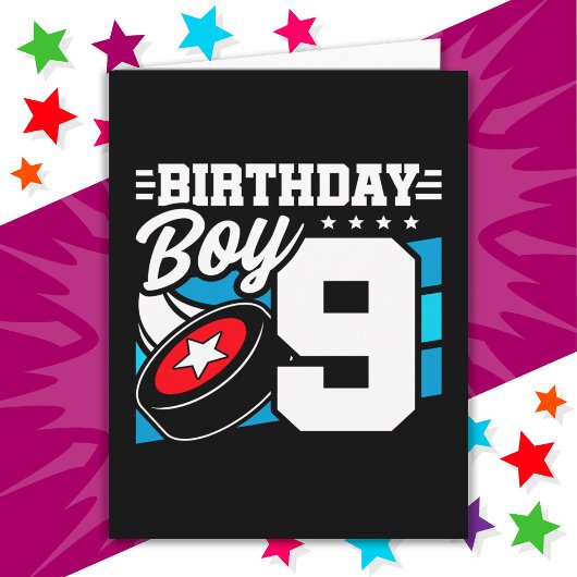 Carte Jeu de hockey de 9 ans Thème 9e anniversaire garço