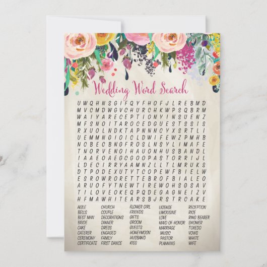 Carte Jeu de mots cachés pour une baby shower florale (Devant)
