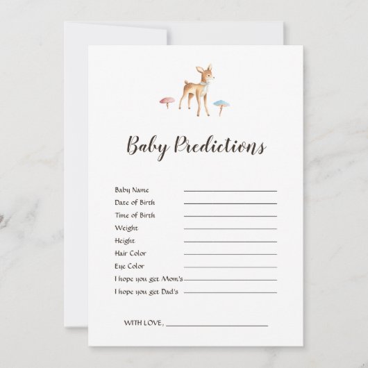 Carte Jeu de prédictions de Baby shower blanc de cerf d' (Devant)