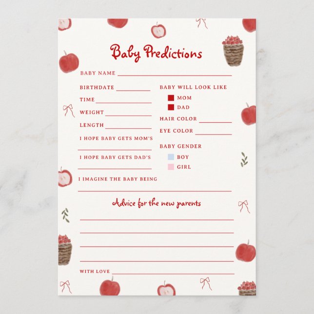 Carte Jeu de prédictions et de conseils pour bébé Pomme  (Devant)