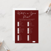 Carte Jeu de soirée de mariage téléchargeable Sac à main (Devant/Arrière en situation)