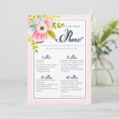 Carte Jeu de téléphone de douche nuptiale florale romant (Debout devant)