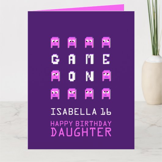 Carte Jeu sur pixel gamer 16e anniversaire fille (Devant)