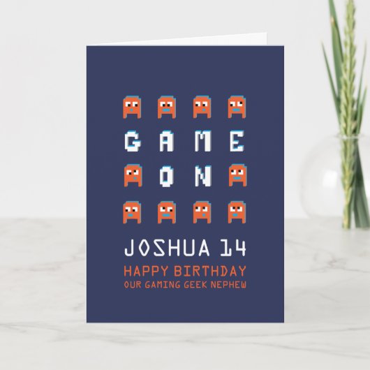 Carte Jeu sur pixel monstres gamer neveu 14e anniversair (Devant)