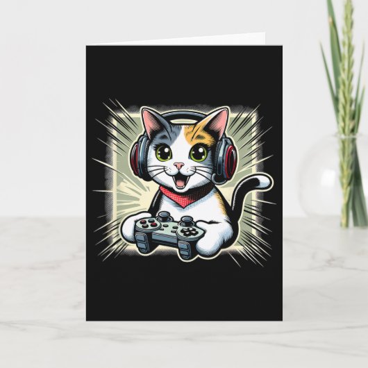 Carte Jeu vidéo avec casque chat à queue courte japonais (Devant)
