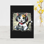 Carte Jeu vidéo avec casque chat à queue courte japonais (Fleur jaune)
