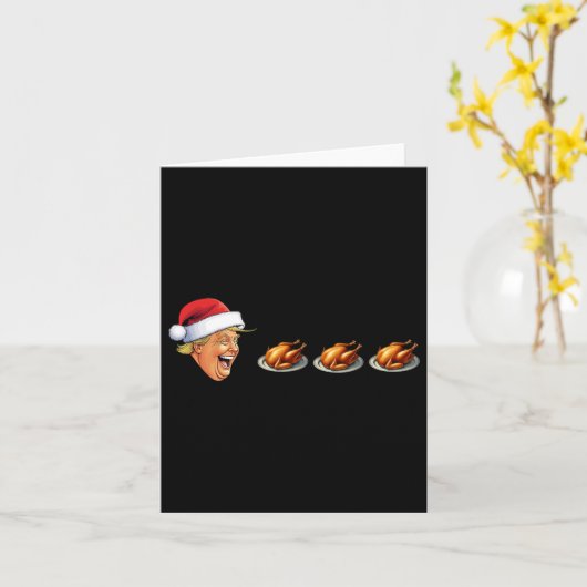Carte Jeu vidéo de Noël Trump Visage Mangeant Dinde Jeu (Fleur jaune)