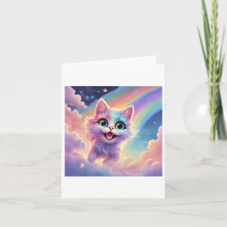 Carte Jeune Cute Chat Volant À Travers Le Sticker Nuages