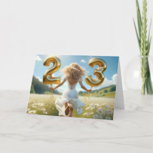 Carte Jeune femme avec des ballons pour le 23ème anniver