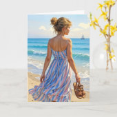 Carte Jeune femme sur la plage (Fleur jaune)