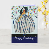 Carte JEUNE FILLE BLANCHE / Joyeux anniversaire (Fleur jaune)