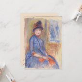 Carte Jeune fille dans une robe bleue Aquarelle par Reno (Devant/Arrière en situation)