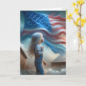 Carte Jeune Fille En Champ De Coton Avec Drapeau (Fleur jaune)