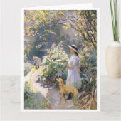 Carte Jeune fille et son lévrier dans le jardin (Devant)