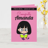 Carte Jeune fille rose pâle diplômée de l'école maternel (Fleur jaune)