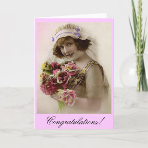 Carte Jeune mariée avec le bouquet rose