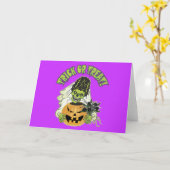 Carte Jeune mariée de crâne de Frankenstein (Fleur jaune)