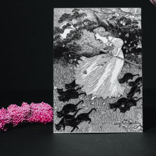 Carte Jeune sorcière et chats noirs