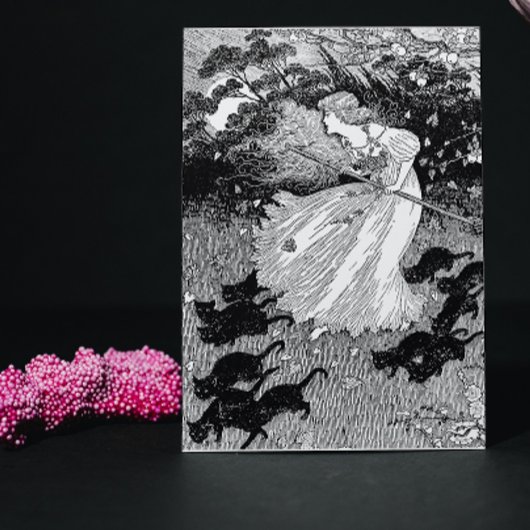 Carte Jeune sorcière et chats noirs